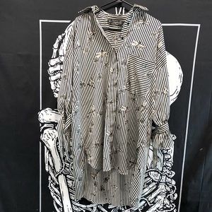 Zara Basic Dragonfly & Striped Print High Low Oversized Tunic